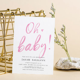 ピンクの水彩書道ベビーシャワー招待状 招待状