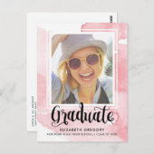 ピンクの水彩書道写真卒業 ポストカード (正面/裏面)