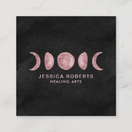 ピンクの水彩月面相 スクエア名刺