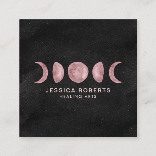 ピンクの水彩月面相 スクエア名刺 (正面)