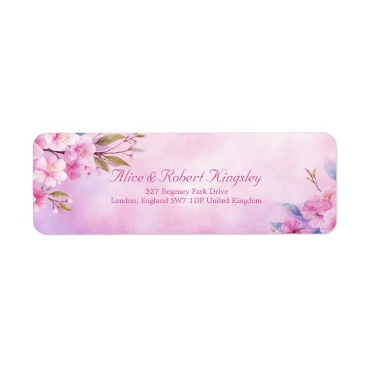 ピンクの水彩桜の花 ラベル (正面)