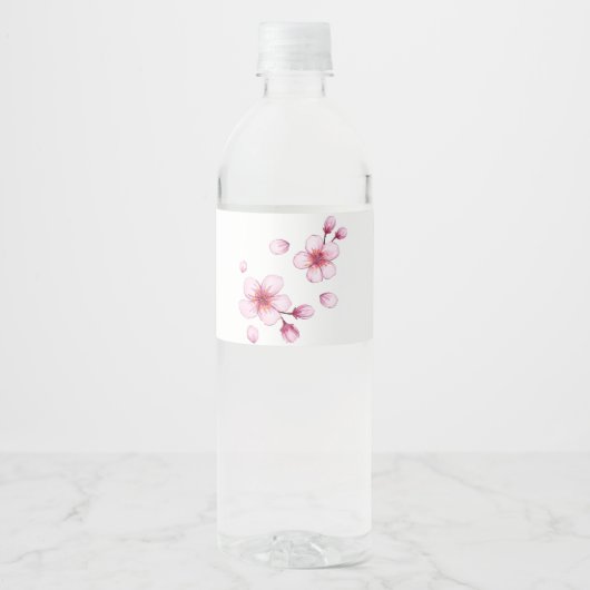ピンクの水彩桜パターン ペットボトルラベル (正面)
