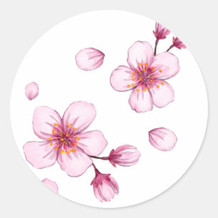 ピンクの水彩桜パターン ラウンドシール