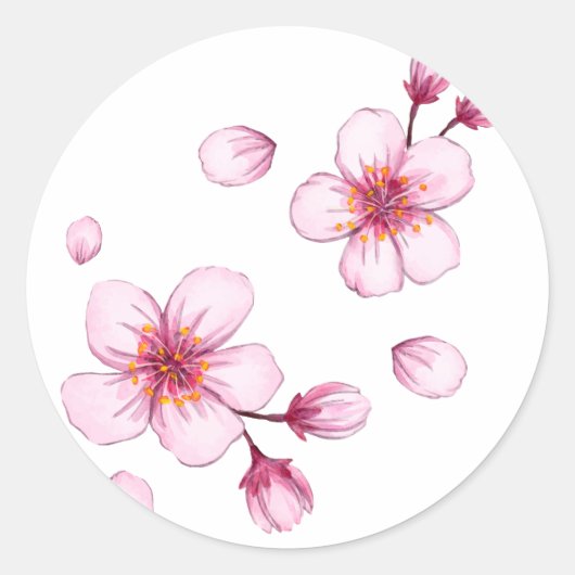 ピンクの水彩桜パターン ラウンドシール (正面)
