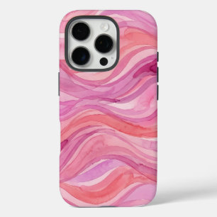 ピンクの水彩波パターン iPhone 16 PROケース