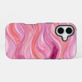 ピンクの水彩波パターン iPhone 16ケース (裏面横)