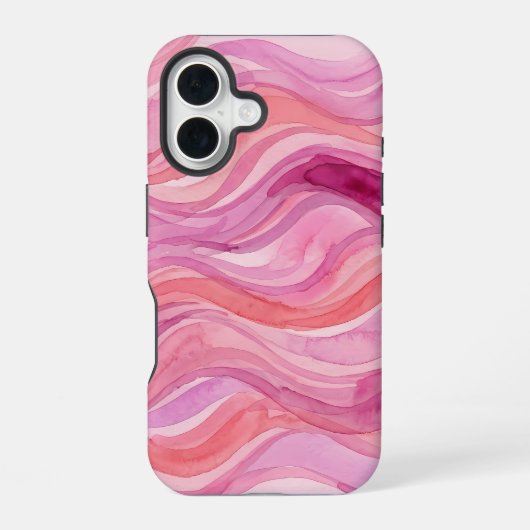 ピンクの水彩波パターン iPhone 16ケース (裏面)