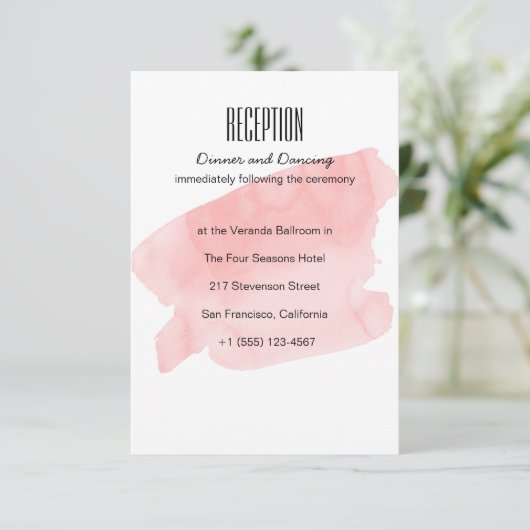 ピンクの水彩洗濯式レセプションカード エンクロージャーカード (スタンド正面)