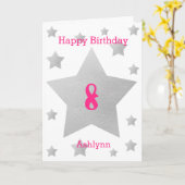 ピンクの水彩灰色の星8誕生日カード カード (黄色い花)
