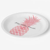ピンクの水彩熱帯パイナップル ペーパープレート (アングル)