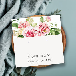 ピンクの水彩牡丹フローラスタッドイヤリングホルダー スクエア名刺