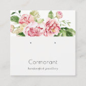 ピンクの水彩牡丹フローラスタッドイヤリングホルダー スクエア名刺 (正面)