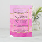ピンクの水彩画および金ゴールドのバチェロレッテの招待 招待状 (スタンド正面)