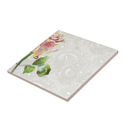 ピンクの水彩画が付いている華美な花パターンは上がりました タイル (側面)