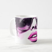 ピンクの水彩画が映えるおしゃれな女性のサングラス コーヒーマグカップ (正面左)