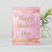 ピンクの水彩画とゴールドの箔押しの母の日カード 招待状 (スタンド正面)