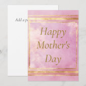 ピンクの水彩画とゴールドの箔押しの母の日カード 招待状 (正面/裏面)