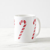 ピンクの水彩画に赤と白のキャンディケーンのストライプ コーヒーマグカップ (正面右)