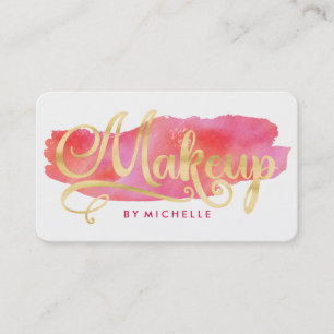 ピンクの水彩画のあと波のメーキャップアーティストカードの金ゴールド 名刺