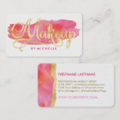 ピンクの水彩画のあと波のメーキャップアーティストカードの金ゴールド 名刺 (正面/裏面)