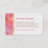 ピンクの水彩画のあと波のメーキャップアーティストカードの金ゴールド 名刺 (裏面)