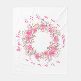 ピンクの水彩画のばら色の女の赤ちゃんのマイル標石毛布 フリースブランケット