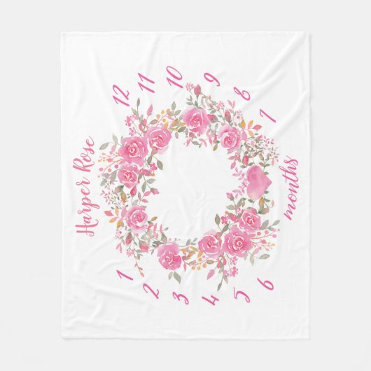 ピンクの水彩画のばら色の女の赤ちゃんのマイル標石毛布 フリースブランケット