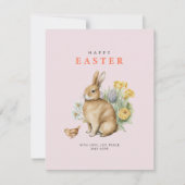 ピンクの水彩画のイースターバニー シーズンカード (正面)