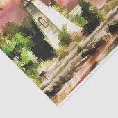 ピンクの水彩画のカモメの日没の灯台 薄葉紙 (詳細)