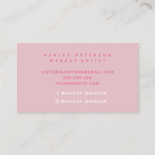 ピンクの水彩画のグラデーションな化粧のタイポグラフィ 名刺 (裏面)