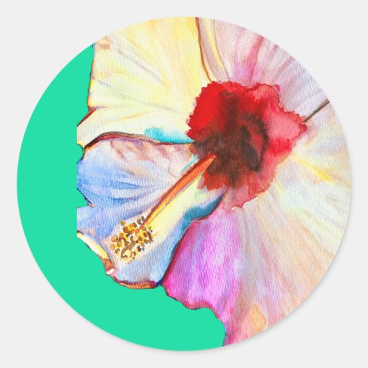 ピンクの水彩画のチューリップアート ラウンドシール (正面)