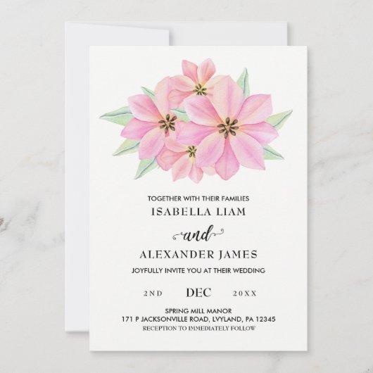 ピンクの水彩画のチューリップ ウェディング招待状 招待状 (正面)