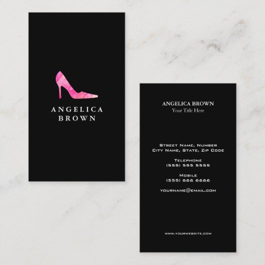 ピンクの水彩画のハイヒールの靴の名刺 名刺 (正面/裏面)