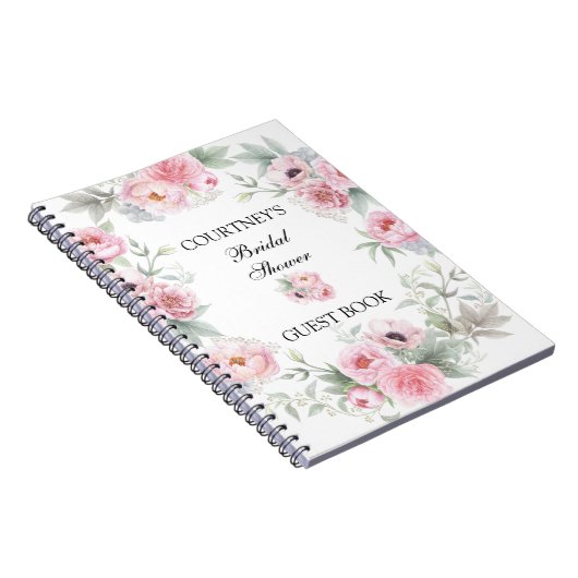 ピンクの水彩画のバラのシャクヤクのケシの来客名簿 ノートブック (右側)