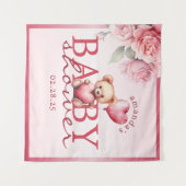 ピンクの水彩画のバレンタイン テディベア ベイビーシャワー タペストリー (正面(横))