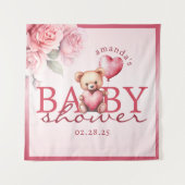 ピンクの水彩画のバレンタイン テディベア ベイビーシャワー タペストリー (正面)