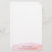 ピンクの水彩画のパーソナライズな文房具 便箋 (正面/裏面)