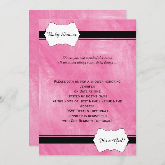 ピンクの水彩画のベビーシャワーの招待状 招待状 (正面/裏面)