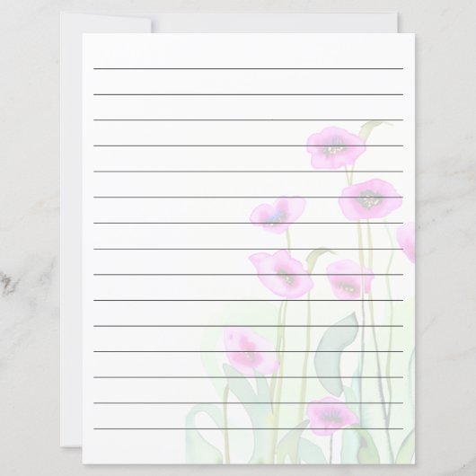 ピンクの水彩画のポピーが並ぶ (正面)