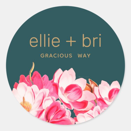 ピンクの水彩画のマグノリアの花のターコイズ  ステッカー (正面)