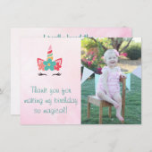 ピンクの水彩画のユニコーンの写真のサンキューカード サンキューカード (正面/裏面)