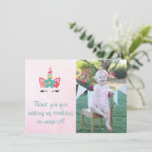 ピンクの水彩画のユニコーンの写真のサンキューカード サンキューカード (スタンド正面)