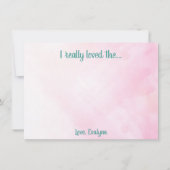 ピンクの水彩画のユニコーンの写真のサンキューカード サンキューカード (裏面)