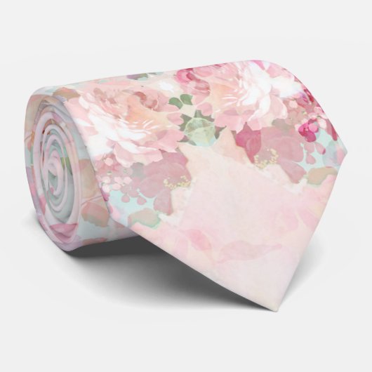 ピンクの水彩画のヴィンテージの花模様 ネクタイ (ロール)