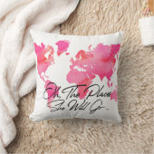 ピンクの水彩画の場所彼女は旅行引用文行きます クッション (ブランケット)