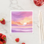 ピンクの水彩画の夕焼け｜美しい海の空 スタンダードカクテルナプキン (インサイチュ)