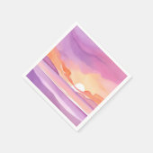 ピンクの水彩画の夕焼け｜美しい海の空 スタンダードカクテルナプキン (角)