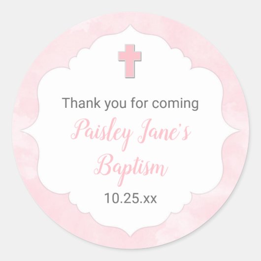 ピンクの水彩画の女の子の洗礼の《キリスト教》洗礼式や命名式の好意 ラウンドシール (正面)