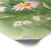 ピンクの水彩画の妖精がワイルドフラワーの草原の壁 ポスター (角)