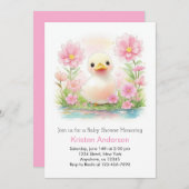 ピンクの水彩画の子ガモのファンシーな女の子のベビーシャワー 招待状 (正面/裏面)